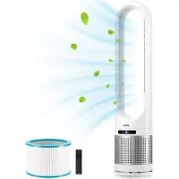 Vevor tårnvifte bladløs, 15,4 fot/s hastighet gulvvifte som blåser kald luft, 80° oscillerende vifter med 8 hastigheter, 8 timer, stående vifter med H13 HEPA-filtrering, fjernkontroll og luftrensingsm