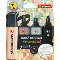 Stabilo BOSS ORIGINAL NatureColors, 4 stykker, Beige, Sort, Grønn, Lysegrå, 18 år, Meisel tupp, Flerfarget, Plast
