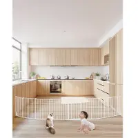 Vevor babygrind, 46 cm ekstra bred, 61 cm høy, sammenleggbar hundegrind med 8 paneler, for barn og kjæledyrsikkerhet, kan åpnes med én hånd, kan monteres mellom to vegger eller som gjerde, for trapper