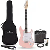 Gear4Music LA Elektrisk Gitar Rosa 10W Gitarforsterker & Tilbehørspakke