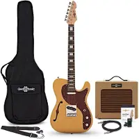 Gear4Music Knoxville Semi-Hollow Elektrisk Gitar + Forsterkerpakke Butterscotch