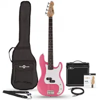 Gear4Music LA Bassgitar + 15W Forsterkerpakke Rosa