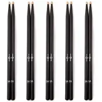 Gear4Music 5A Hickory Wood Tip Drumsticks Black 5 Pack