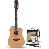 Gear4Music Dreadnought 12-Strengs Elektroakustisk Gitar Naturell 15 W Akustisk Forsterker & Tilbehørspakke