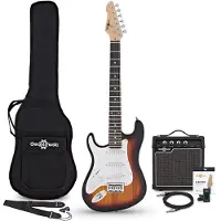 Gear4Music 3/4 LA Venstrehendt Elektrisk Gitar Sunburst 10W Gitarforsterker og Tilbehørspakke