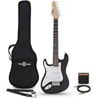 Gear4Music 3/4 LA Venstrehendt Elektrisk Gitar Svart Mini Gitarforsterkerpakke