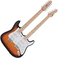 Gear4Music LA Double Neck Gitar fra Sunburst
