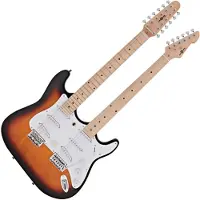 Gear4Music LA Double Neck Gitar fra Sunburst