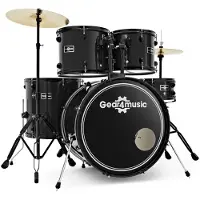 Gear4Music BDK-1 Fullstørrelses Trommesett for Nybegynnere fra Svart