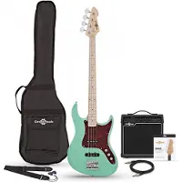 Gear4Music LA II Bassgitar + Tweed 15W Forsterkerpakke Seafoam Green