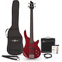Gear4Music 3/4 Chicago Bassgitar + 15W Forsterkerpakke Trans Red