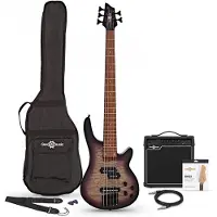 Gear4Music Chicago Select 5-String Bass Guitar + Amp Pack Purple Burst