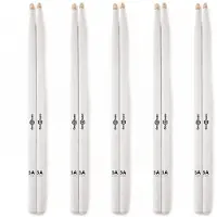 Gear4Music 5A Hickory Wood Tip Drumsticks White 5 Pack