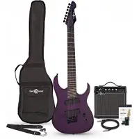 Gear4Music Harlem S 7-Strengs Fanned Fret Gitar + 15W Forsterkerpakke Purple Sparkle