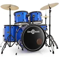 Gear4Music BDK-1plus Fullstørrelses Trommesett for Nybegynnere fra Blå