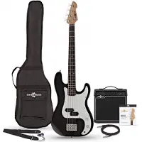 Gear4Music LA Short Scale Bassgitar + 15W Forsterkerpakke Svart