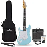 Gear4Music LA Select Venstrehendt Elektrisk Gitar Blue Metallic 15W Gitarforsterker & Tilbehørspakke