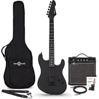 Gear4Music LA Select Modern Elektrisk Gitar Blackout 15W Gitarforsterker & Tilbehørspakke