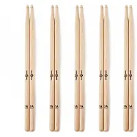 Gear4Music 7A Hickory Drumsticks Natural 5 Pack