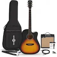 Gear4Music Dreadnought Cutaway Elektroakustisk Gitar Sunburst 15W Akustisk Forsterker & Tilbehørspakke