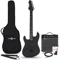 Gear4Music LA Select Modern Venstrehendt Elektrisk Gitar Blackout 15W Gitarforsterker & Tilbehørspakke