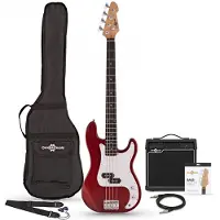 Gear4Music LA Bassgitar + 15W Forsterkerpakke Rød