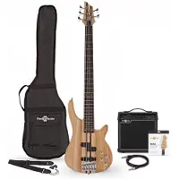 Gear4Music Chicago 5 String Neck Thru Bassgitar + 15W Forsterkerpakke Natural