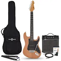 Gear4Music LA Select Elektrisk Gitar Naturell 15W Gitarforsterker & Tilbehørspakke