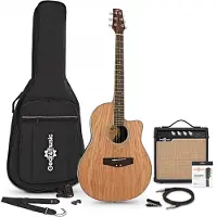 Gear4Music Deluxe Roundback Gitar og 15W Forsterkerpakke Natural