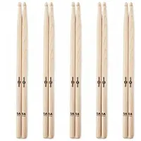 Gear4Music 5A Hickory Wood Tip Drumsticks Natural 5 Pack