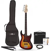 Gear4Music LA II Bassgitar + Tweed 15W Forsterkerpakke Sunburst