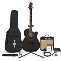Gear4Music Roundback Elektroakustisk Gitar Svart + Fullstendig Pakke