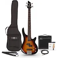 Gear4Music Chicago Short Scale Bassgitar + 15W Forsterkerpakke Sunburst