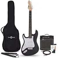 Gear4Music LA Venstrehendt Elektrisk Gitar Svart 10W Gitarforsterker & Tilbehørspakke