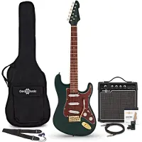Gear4Music LA Select Legacy Elektrisk Gitar Grønn 15W Gitarforsterker & Tilbehørspakke