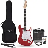 Gear4Music LA Elektrisk Gitar Rød 10W Gitarforsterker & Tilbehørspakke