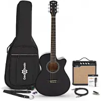 Gear4Music Single Cutaway Elektroakustisk Gitar Svart 15W Akustisk Forsterker & Tilbehørspakke