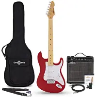 Gear4Music LA Select Elektrisk Gitar Rød 15W Gitarforsterker & Tilbehørspakke