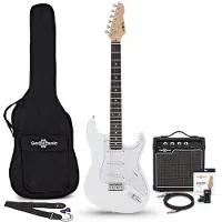 Gear4Music LA Elektrisk Gitar Hvit 10W Gitarforsterker & Tilbehørspakke