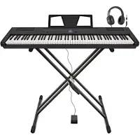 Gear4Music SDP-3 Scenepiano fra + Stativ Pedal og Hodetelefoner