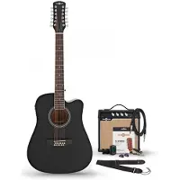 Gear4Music Dreadnought 12-strengs Elektroakustisk Gitar Svart 15 W Akustisk Forsterker & Tilbehørspakke