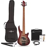 Gear4Music Chicago Select Bass Guitar + Forsterkerpakke Reverse Red Burst