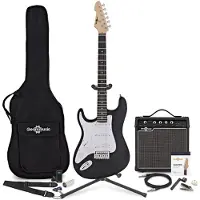 Gear4Music LA Venstrehendt Elektrisk Gitar Svart 15 W Gitarforsterker & Ultimat Tilbehørspakke