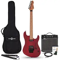 Gear4Music LA Select Modern Elektrisk Gitar Transparent Ruby Red 15W Gitarforsterker & Tilbehørspakke