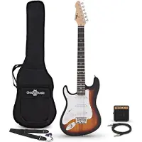 Gear4Music 3/4 LA Venstrehendt Elektrisk Gitar Sunburst Mini Gitarforsterkerpakke