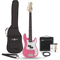 Gear4Music 3/4 LA Bassgitar + 15W Forsterkerpakke Rosa