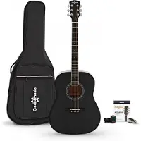 Gear4Music Dreadnought Venstrehendt Akustisk Gitar og Tilbehørspakke fra Svart