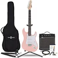 Gear4Music LA Elektrisk Gitar Rosa 15W Gitarforsterker og Ultimat Tilbehørspakke