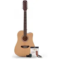 Gear4Music Dreadnought 12-Strengs Akustisk Gitar og Tilbehørspakke fra Naturell