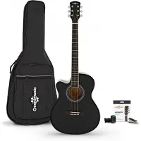 Gear4Music Single Cutaway Venstrehendt Akustisk Gitarpakke fra Svart